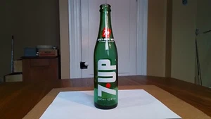 7 UP Vintage Soda Bottle With Printed Label English And French Green Pop Bottle - Picture 1 of 10