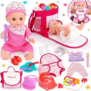 12” Baby Doll Play Set Carrier Crossbody Baby Doll Diaper Bag Girl Pretend - Picture 1 of 6