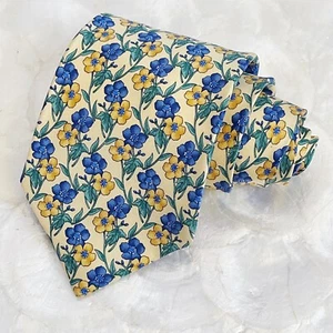 Yellow Blue Flowers Mens Silk Tie Wedding England Elegant Tuttle Golf Collection - Picture 1 of 10