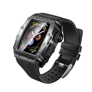 Silicone Strap Zinc Alloy Case For Apple Watch 9 8 7 6 5 44/45mm iWatch MOD Kit - Picture 1 of 10