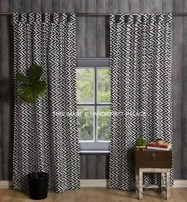 Indian Cotton Black & White Curtain Window Door Cover Hanging Drape Tapestry Foto 1 de 3