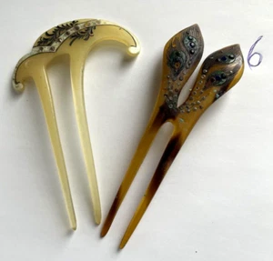 #6 2 pettini per capelli stile ventola in plastica Art Déco antichi con accenti - Foto 1 di 3