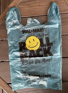 ✅ Vintage 2001 Walmart Smiley Face Roll Back Blue Plastic Shopping Bag ~ - Picture 1 of 16