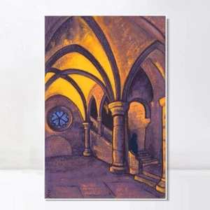"Castillo con estampado de lona enmarcada Giclee, 1936 de Nicholas Roerich decoración del hogar 20""x28" - Imagen 1 de 8