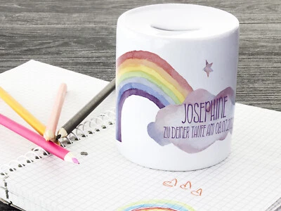 GRAZ DESIGN Spardose personalisiert Geschenk zur Taufe Name Regenbogen Mädchen Patengeschenk