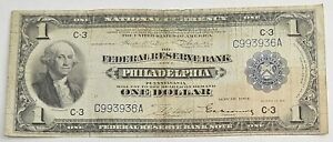 1918 $1 Dollar National Currency Large Federal Reserve Note Philadelphia Fr#714