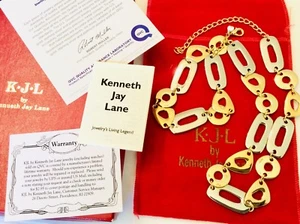 New w/ Tags~ Kenneth Jay Lane (KJL) ~ Gold & Silver ~ 30” Sculpted Link Necklace - Picture 1 of 3