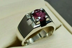 Anillo natural de 2 quilates para hombre hecho a mano rojo oscuro rubí plata esterlina 925 rubí rojo oscuro de 2 quilates - Imagen 1 de 12