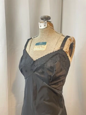 Vestido sin Mangas Negro Años 50 Vintage Pinup Lencería Bordado Ojales Encaje 36 M Foto 1 de 4