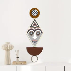 Modern Boho African Wall Sculpture Abstract Cubist Wooden Tribal Mask Pop Art - Picture 1 of 6