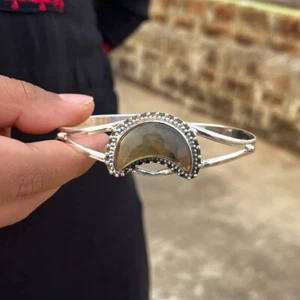 Gorgeous Labradorite Gemstone 925 Sterling Silver Handmade Bracelet Cuff S-40 - Picture 1 of 3