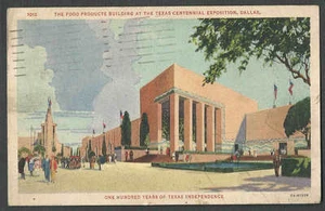 1936* PPC DALLAS TX CENTENNIAL EXPO FOOD PRODUCTS BLDG HAS EXPO CANCEL SEE INFO - Picture 1 of 2