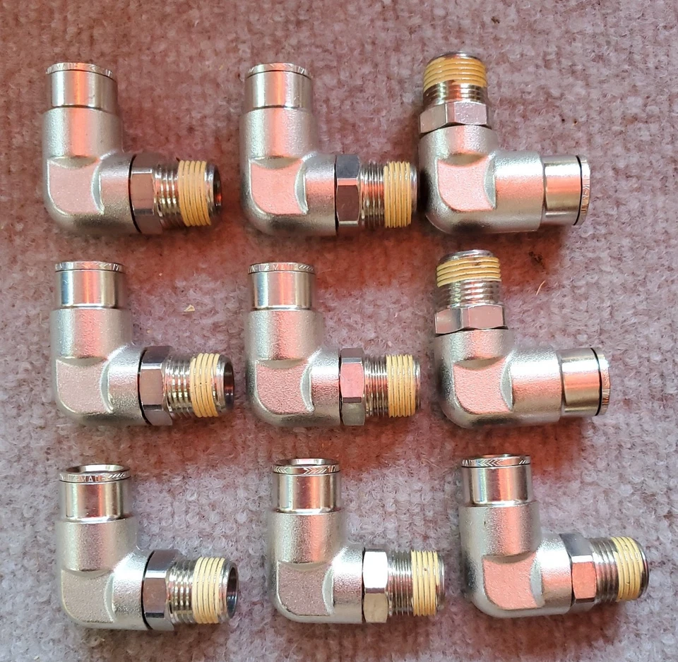 9 Norgren 124470748 Pneufit 1/2” tube x 1/2” NPT 90 Degree Elbow LOT - Image 1 of 1