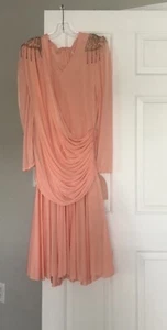 Elegantes pfirsichfarbenes Kleid A-Linie Old School Größe 13/14 Damen - Bild 1 von 8