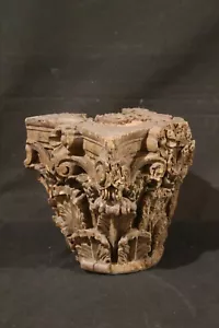 capitello corinzio antico intagliato legno XVII XVIII secolo angolo colonna - Foto 1 di 23