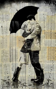 El paraguas negro de Loui Jover impresión artística pareja romántica beso romance 14x11 - Imagen 1 de 1