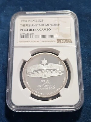 1984 ISRAEL SILVER 2 SHEQALIM MENORAH NGC PF 64 ULTRA CAMEO  - Image 1 of 2
