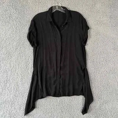 AllSaints Shirt Women's 6 Black Button Up Cuffed Short Sleeve Side Slit - Image 1 of 4