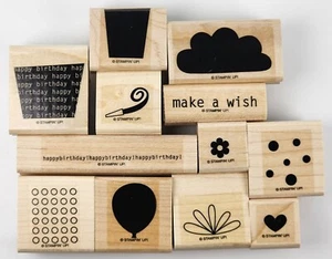 Stampin Up Big Bold Birthday Set Of 13 Wood Mount Rubber Stamp Two Step Cupcake - Picture 1 of 7