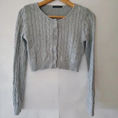 Brandy Melville Y2K Cropped Cable Knit Cardigan Sweater Womens OS Preppy Bella  - Image 1 of 4