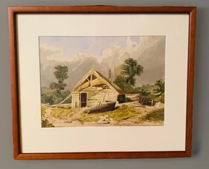 ๐ผ๏ธ Antique 1866 -Original Watercolour. Signed Charles Callow. Rustic Boat Shed - Picture 1 of 21