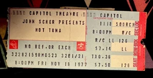 HOT TUNA - NOVEMBER 16, 1977 - CAPITOL THEATRE PASSAIC NJ - TICKET - Picture 1 of 2