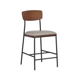 Linon Ryder Counter Stool Cream Faux Leather Padded Seat Steel Frame in Black - Picture 1 of 12