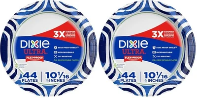 Dixie Ultra, Platos de Papel Grandes, 10 Pulgadas, 44 Unidades, 3X Más Fuerte*, Blanco, Azul  Foto 1 de 4