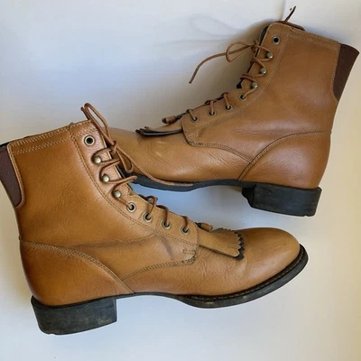 Ariat Cobalt Lacer Leather Camel Tasseled Roper Western Riding Boot, Sz 9.5 - Image 1 of 4