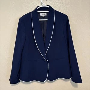 Le Suit Langarm Blazer Anzugjacke marine/weiß Besatz Einknopf Gr. 16 - Bild 1 von 5