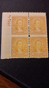 Scott #642, M/F/NH, #'d Plate block of 4, Orange, Monroe, 10 cents, P 11x10.5  - Picture 1 of 2