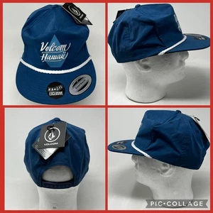 Volcom Hawaii Exclusive Blue Cotton White Rope Sweeper Snapback Ball Cap NWT - Picture 1 of 11
