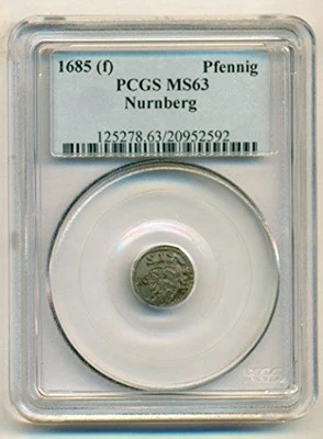 Germany States Nurnberg 1685 (f) Pfennig Uniface MS63 PCGS - Image 1 of 4
