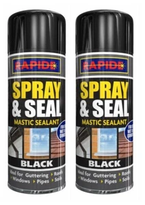 2 x Black Mastic Sealant Leak Stop Spray Seal Fix Guttering Roof Pipe - 300m - Picture 1 of 4