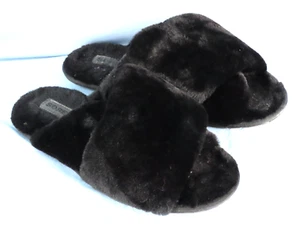 SOREL Black Faux Fur PLUSH SLIPPER SHOES Go Mail Run SLIDES Fuzzy Comfy SZ 9 - Picture 1 of 4