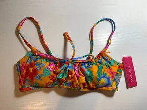 Xhilaration Juniors Floral Bowtie Bralette Bikini Top Orange Multi Size S (0-2) - Picture 1 of 11