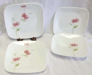 Set of 4 Corelle Summer Mums Square Dinner & Lunch Plates Pink Flowers - Picture 1 of 18