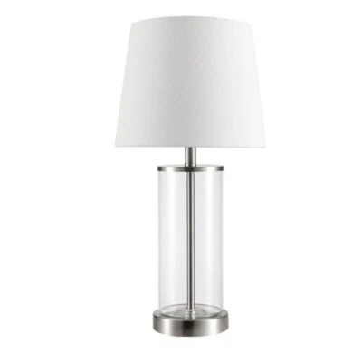 Table Lamp 21" H Glass & White Linen Shade - Globe Electric 67546 Maya - Image 1 of 4