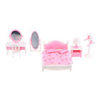 1:12 Dollhouse Miniature Bedroom Set Dresser Bedside Table Bed Mirror Model