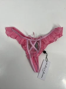 For Love & Lemons, Women's Ribbon Frill Lace Thong, Pink, Size XXS, NWT - Picture 1 of 5