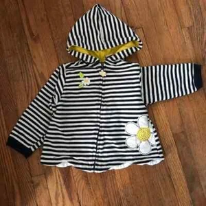 Nursery Rhyme 24M 100% Cotton Striped Hooded Baby Jacket Flower Appliqué - Picture 1 of 6