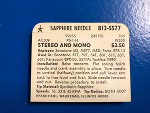Vintage NOS Pfanstiehl Turntable Record Player Needle # 813-SS77 - Picture 1 of 3