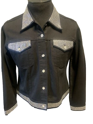 VTG Christine Alexander Small Black Denim Jacket w/Swarovski Elements Crystals Foto 1 de 4