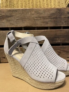 Marc Fisher hellblaue Wildleder Laser Keilabsatz Plateau Espadrille Sandalen Gr. 9,5 M - Bild 1 von 7