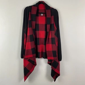 Torrid Plaid Drape Front Cardigan Sweater Size 2X Red Black Open - Picture 1 of 9