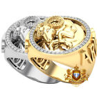 Men's Real Genuine Diamond 10K Gold Finish Zodiac Sign Aries Ram Ring Band 