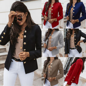 Womens Fashion Military Crop Button Down Dressy Blazer Jacket Business Suit Coat