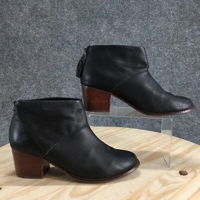 TOMS Botas Mujer 9.5 Leila Borla Trasera Cremallera Botín Cuero Negro Tacones Foto 1 de 4