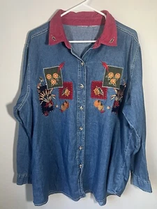 Bobbie Brooks Women XL Fall GrannyCore Button Down Shirt Thanksgiving Halloween - Picture 1 of 10