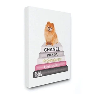 Stupell Industries Watercolor High Fashion Bookstack Pomeranian Dog Stretched... - Picture 1 of 6